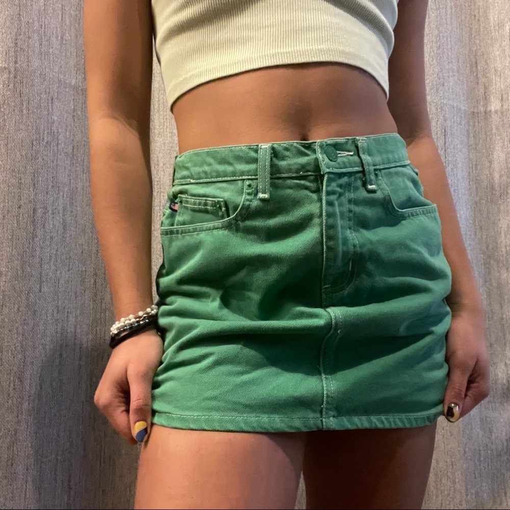 Green polo Ralph Lauren denim skirt